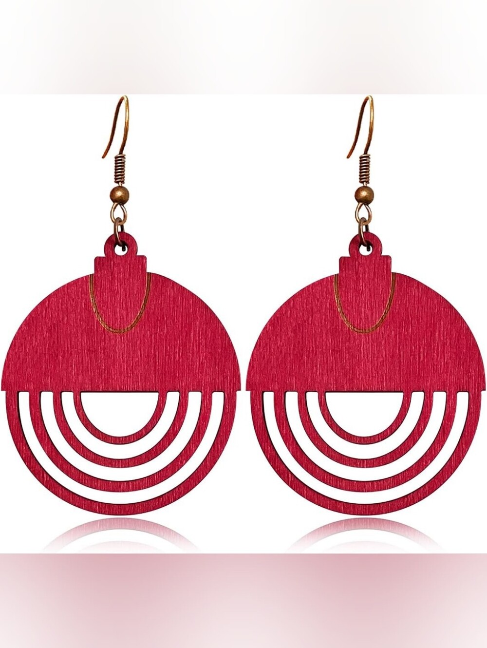Bohemian Style Round Wooden Statement Dangle Drop Earrings
